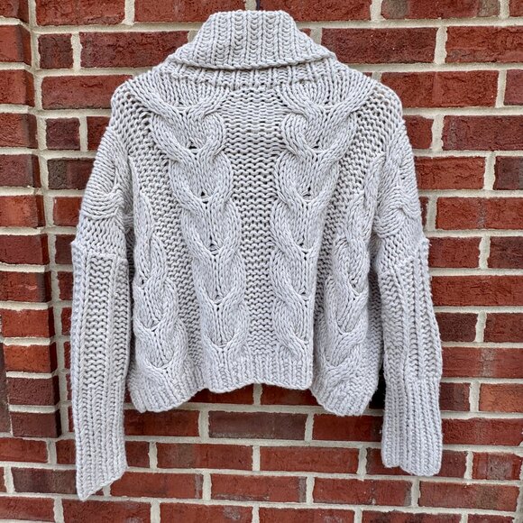 Vici Chunky Cable Knit Sweater Small Cream Cowl Neck Cropped Fisherman - Picture 2 of 8